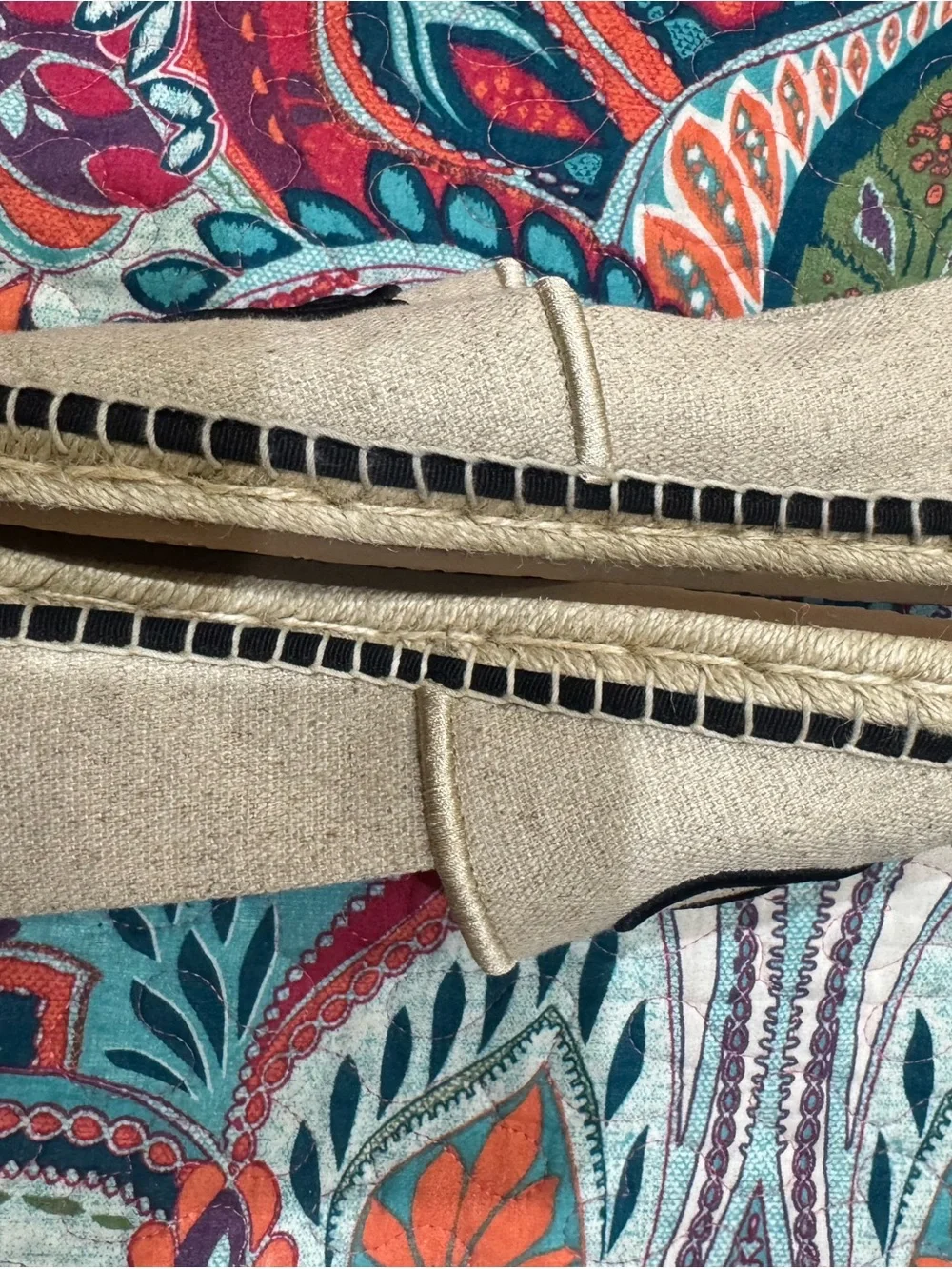 kate spade beige espadrille flats with black stitched heart